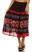 Sakkas Layla Adjustable Waist Batik Tiered Mid-length Skirt#color_Orange