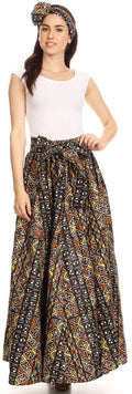 Sakkas Asma Convertible Traditional Wax Print Adjustable Strap Maxi Skirt | Dress#color_1122-BlackMulti