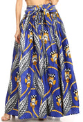 Sakkas Asma Convertible Traditional Wax Print Adjustable Strap Maxi Skirt | Dress#color_19-BlueMulti