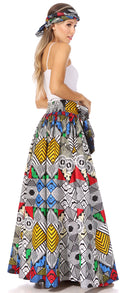 Sakkas Asma Second Convertible Traditional Wax Print Adjustable Strap Maxi Skirt
