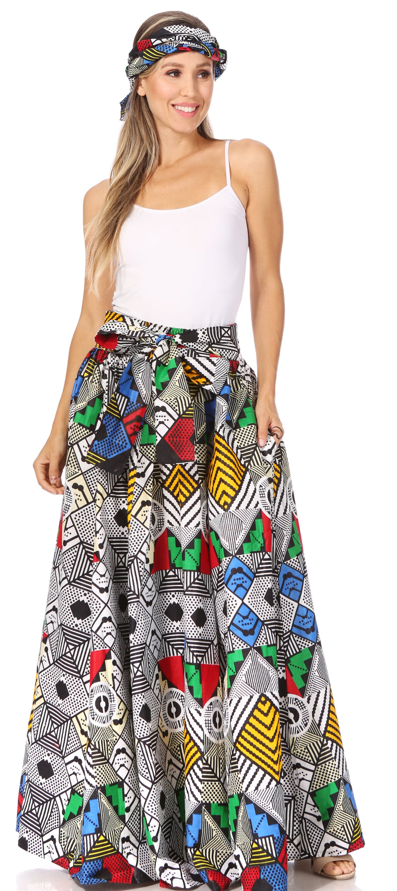 Sakkas Asma Second Convertible Traditional Wax Print Adjustable Strap Maxi Skirt