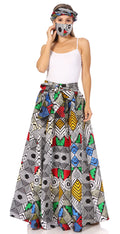 Sakkas Asma Second Convertible Traditional Wax Print Adjustable Strap Maxi Skirt#color_202-Blue