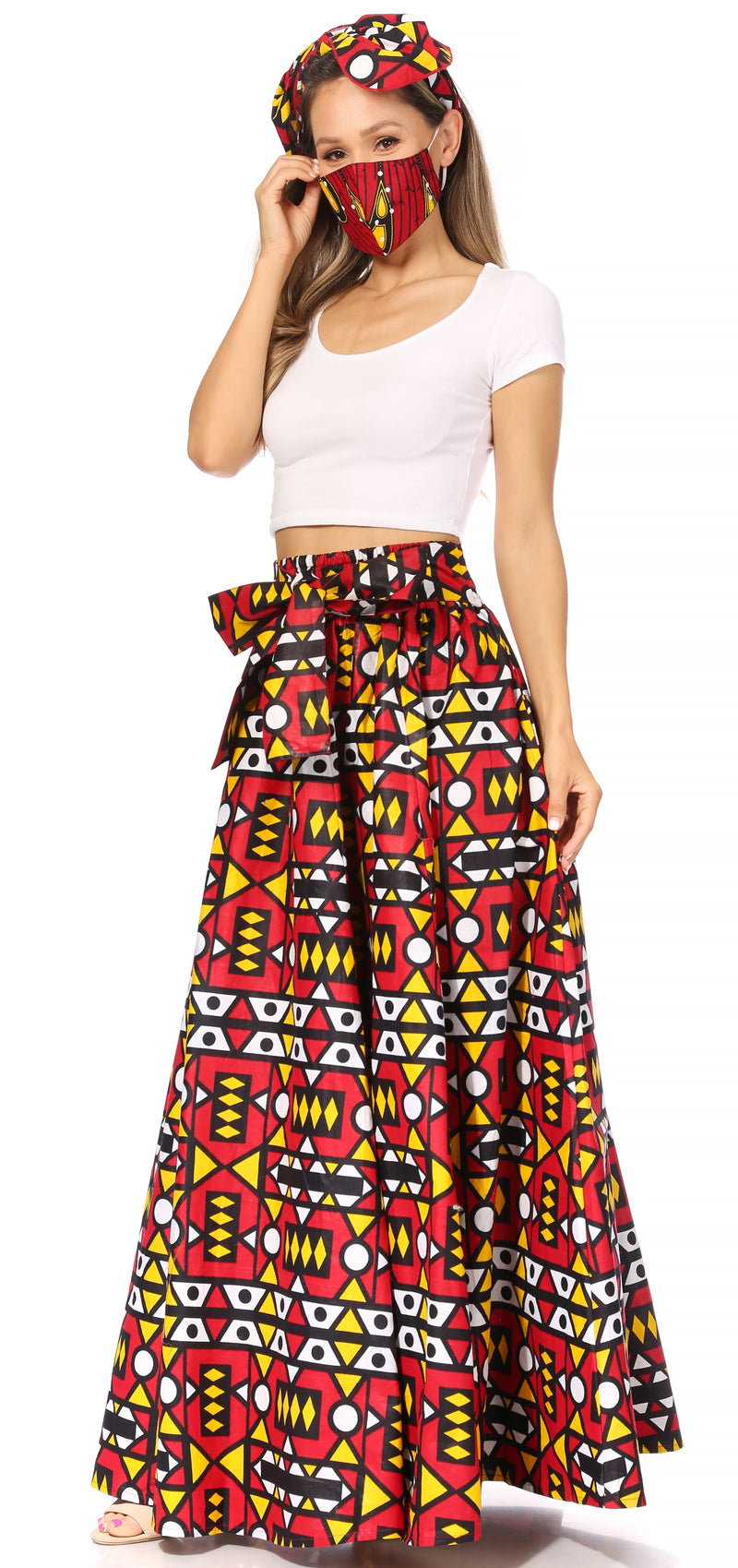 Sakkas Asma Second Convertible Traditional Wax Print Adjustable Strap Maxi Skirt