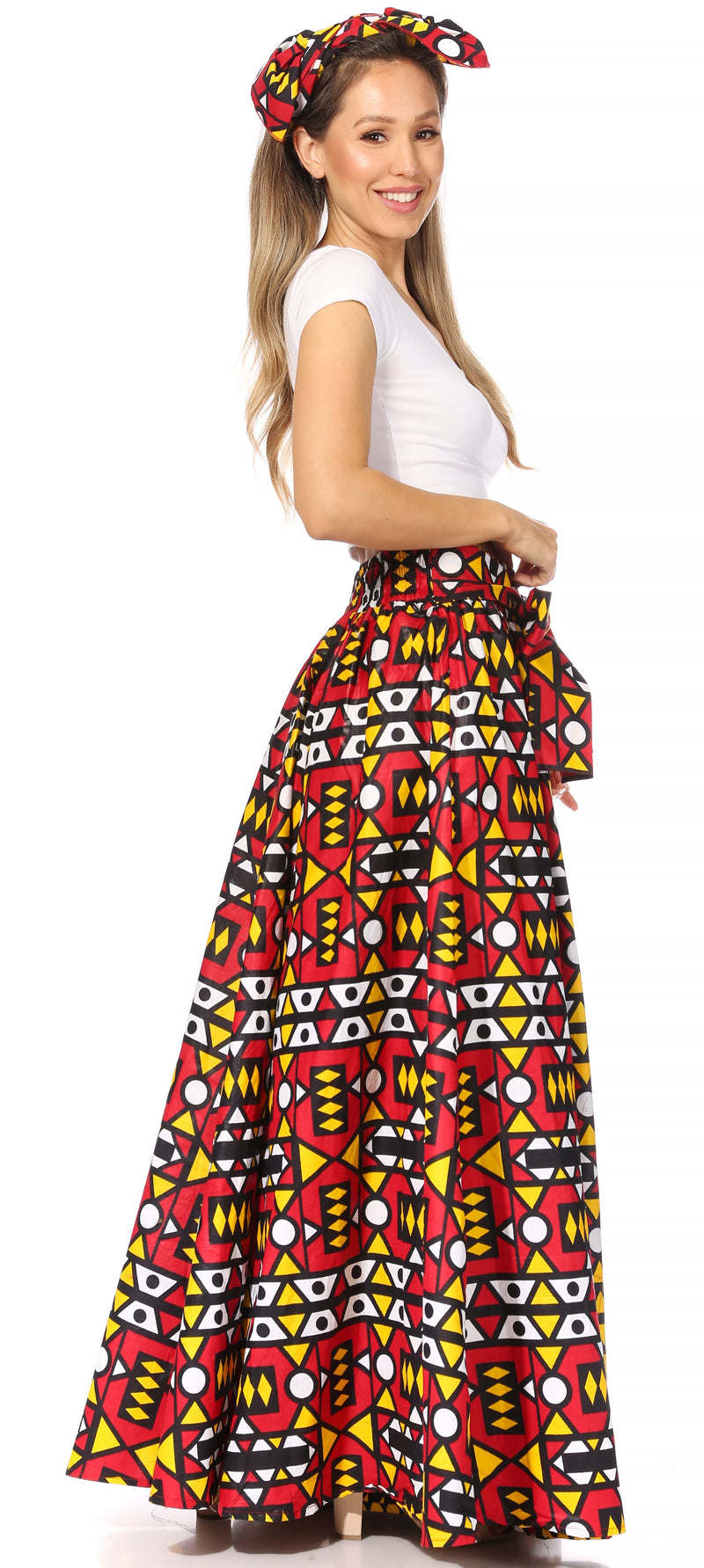 Sakkas Asma Second Convertible Traditional Wax Print Adjustable Strap Maxi Skirt