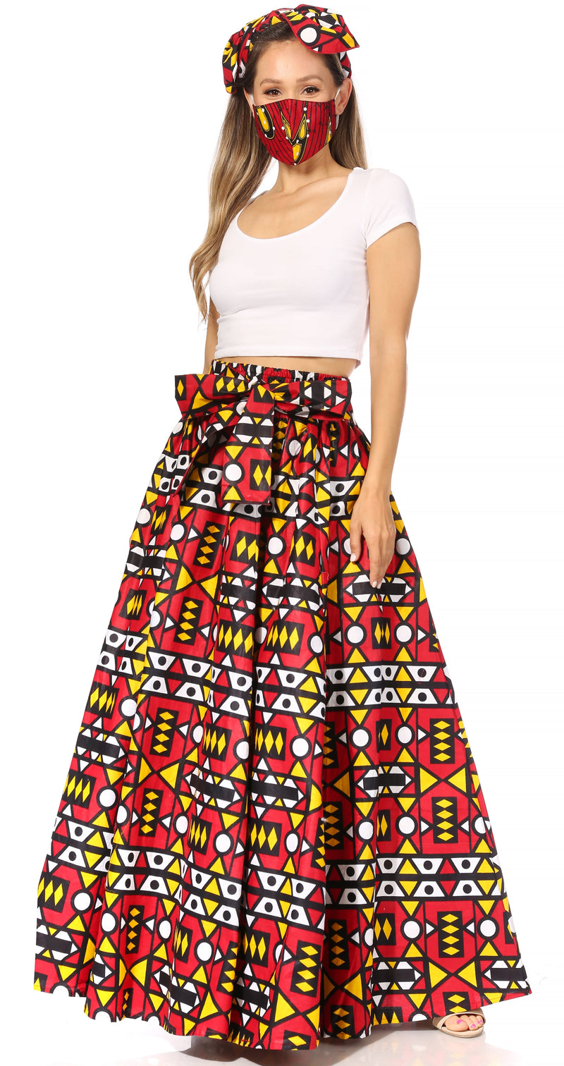 Sakkas Asma Second Convertible Traditional Wax Print Adjustable Strap Maxi Skirt