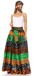 Sakkas Asma Second Convertible Traditional Wax Print Adjustable Strap Maxi Skirt#color_205-Orange