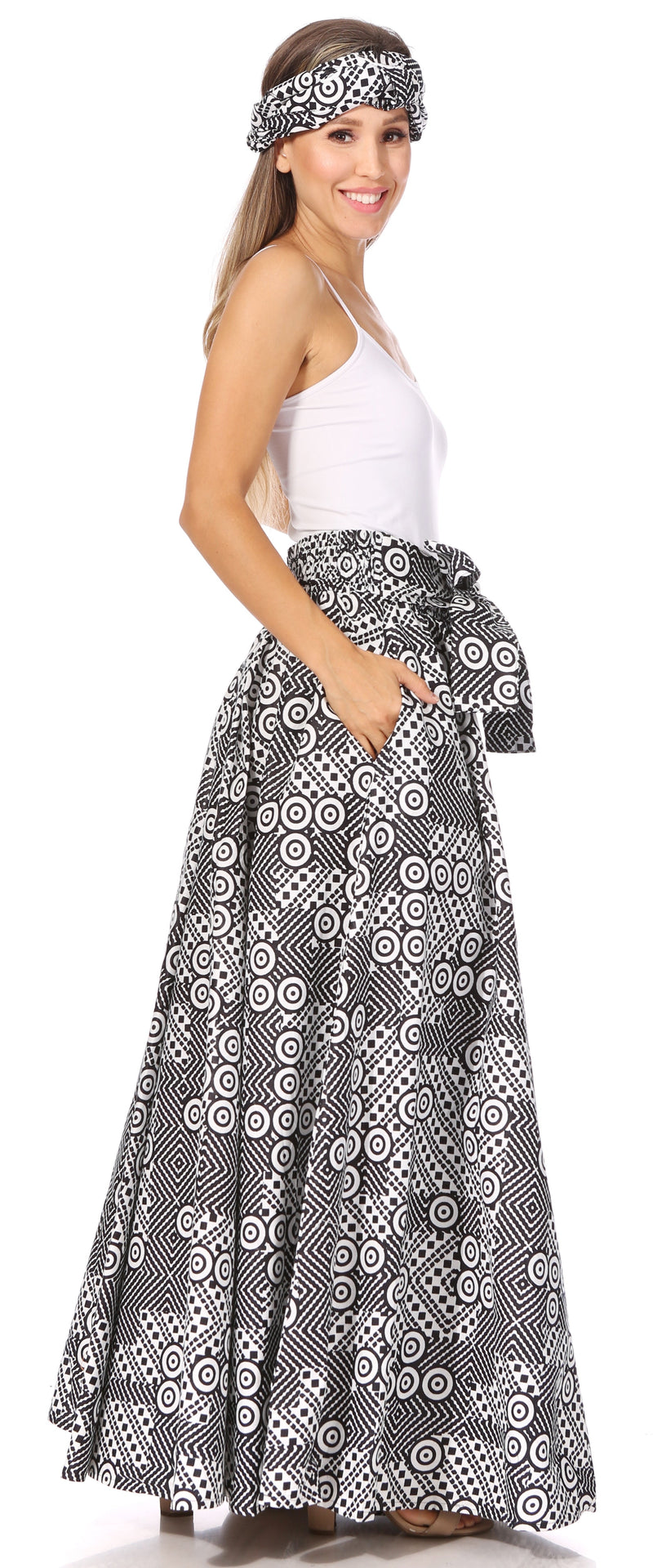 Sakkas Asma Second Convertible Traditional Wax Print Adjustable Strap Maxi Skirt