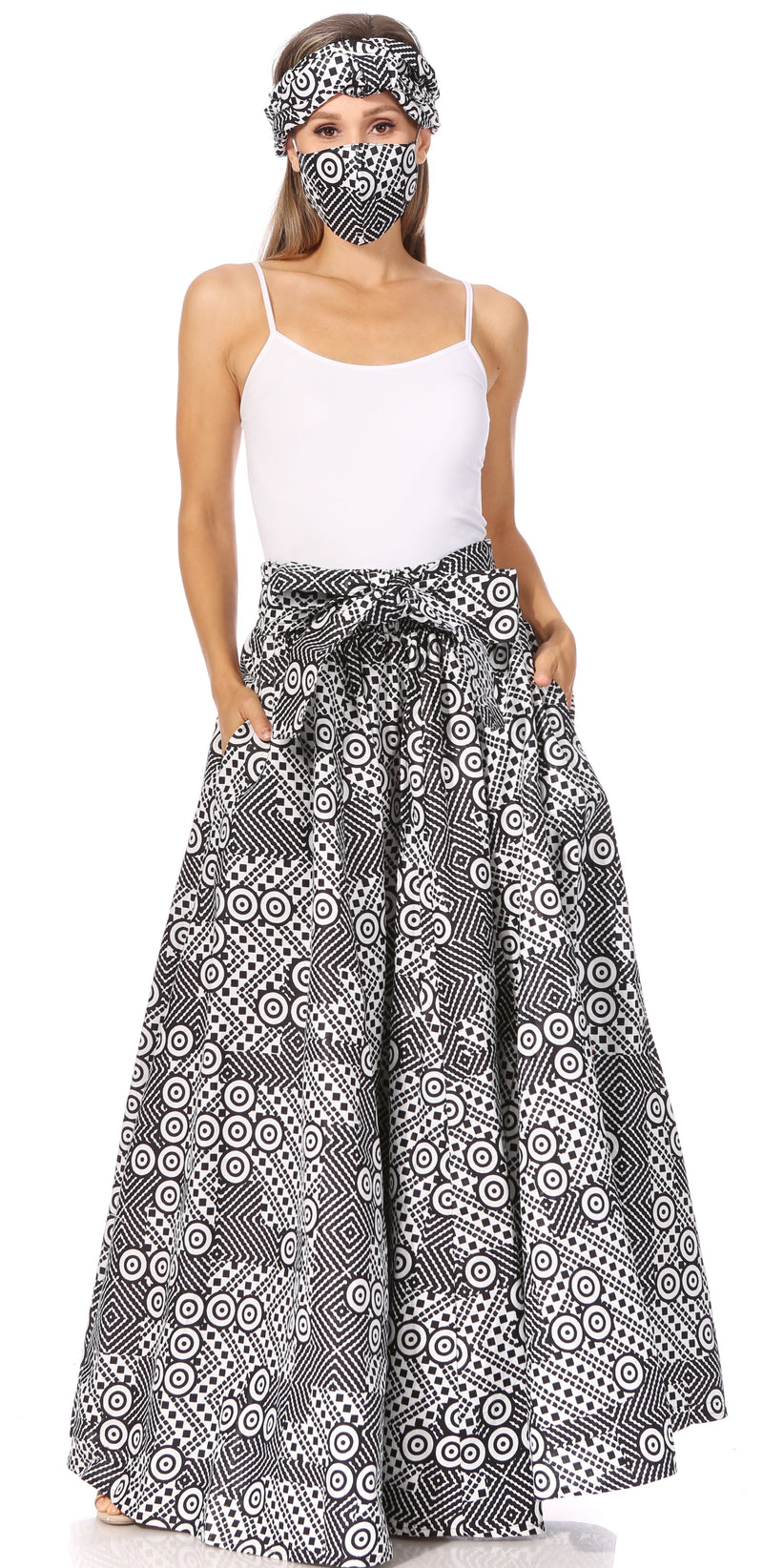 Sakkas Asma Second Convertible Traditional Wax Print Adjustable Strap Maxi Skirt