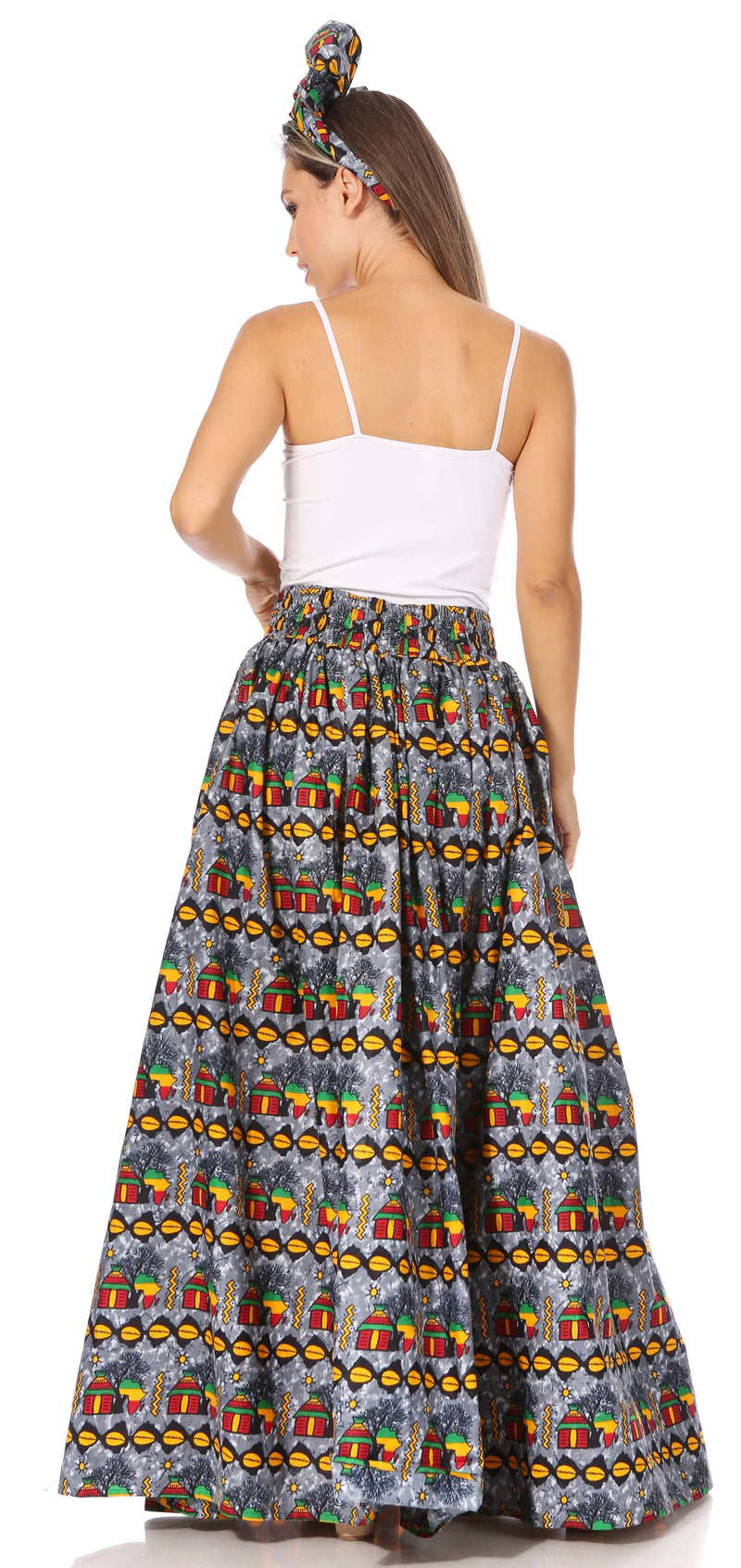 Sakkas Asma Second Convertible Traditional Wax Print Adjustable Strap Maxi Skirt