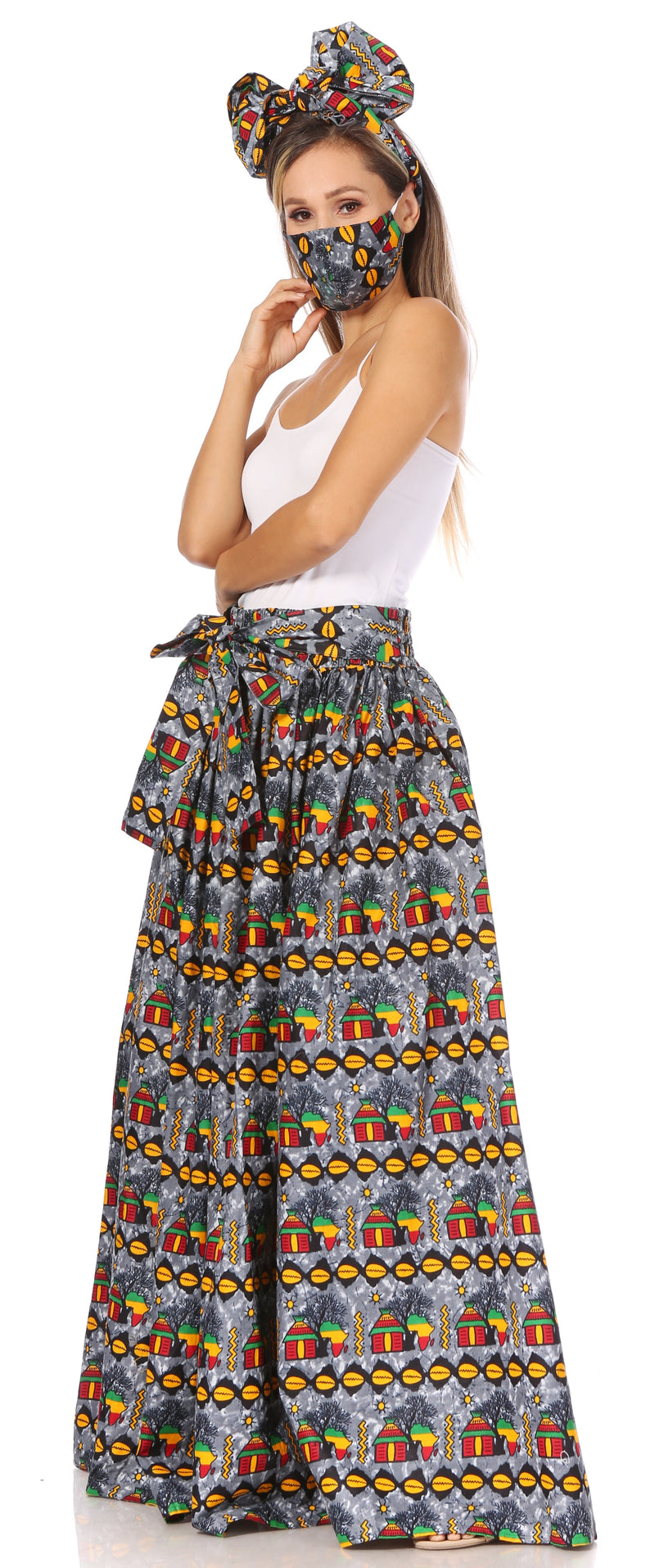 Sakkas Asma Second Convertible Traditional Wax Print Adjustable Strap Maxi Skirt
