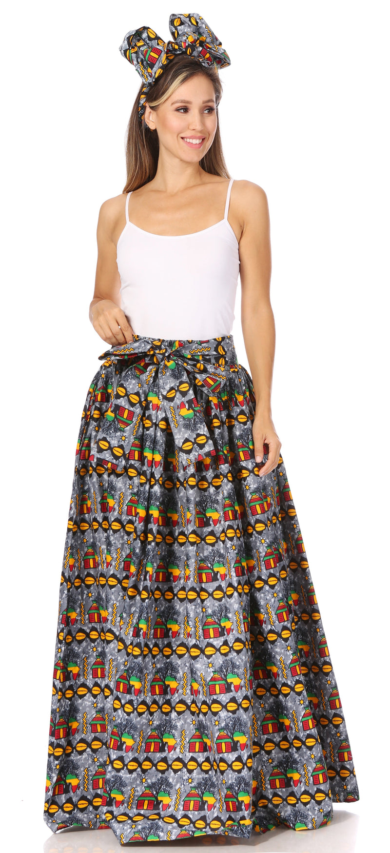 Sakkas Asma Second Convertible Traditional Wax Print Adjustable Strap Maxi Skirt