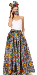 Sakkas Asma Second Convertible Traditional Wax Print Adjustable Strap Maxi Skirt#color_208-Grey