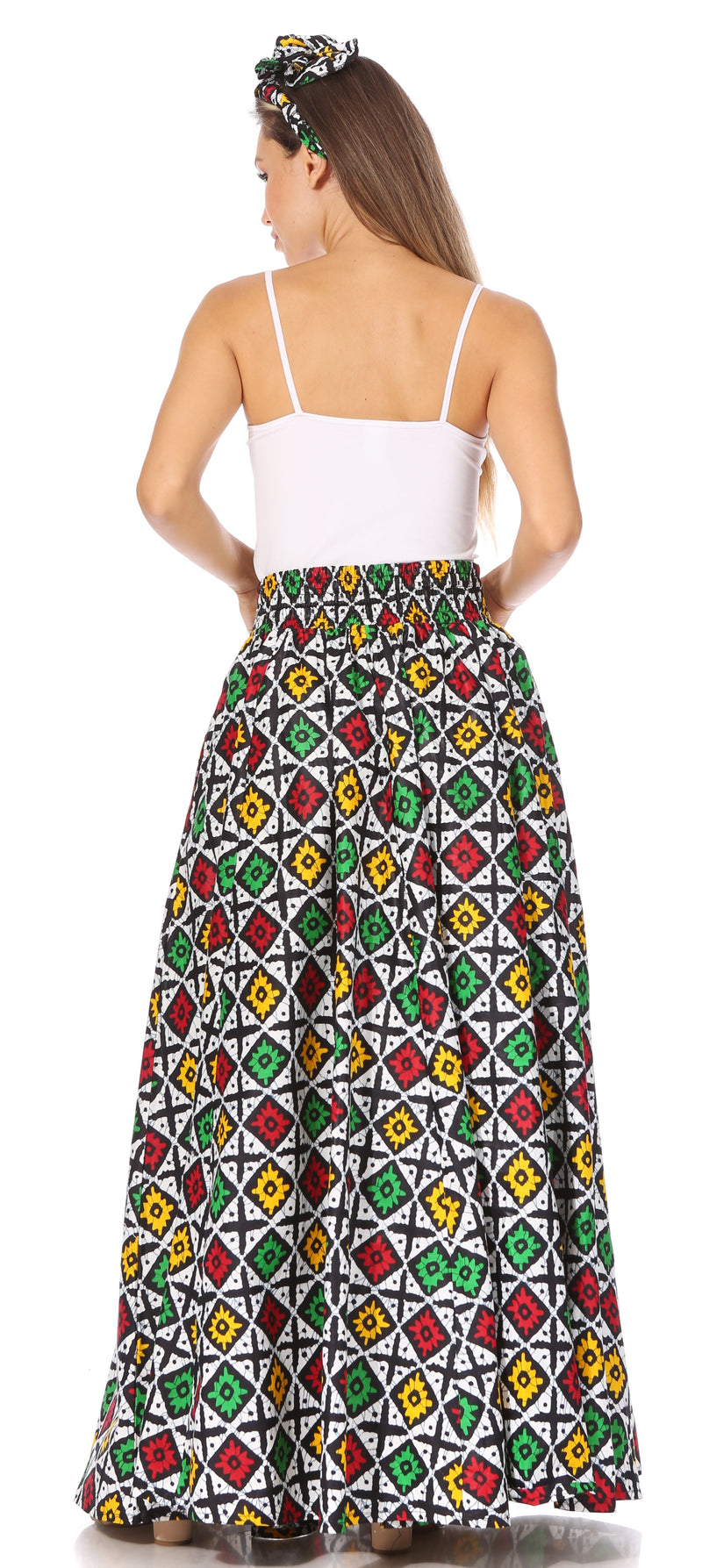 Sakkas Asma Second Convertible Traditional Wax Print Adjustable Strap Maxi Skirt