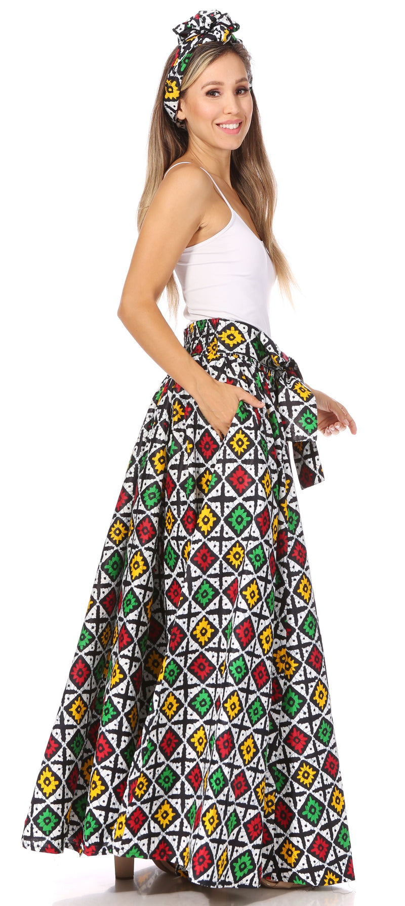 Sakkas Asma Second Convertible Traditional Wax Print Adjustable Strap Maxi Skirt