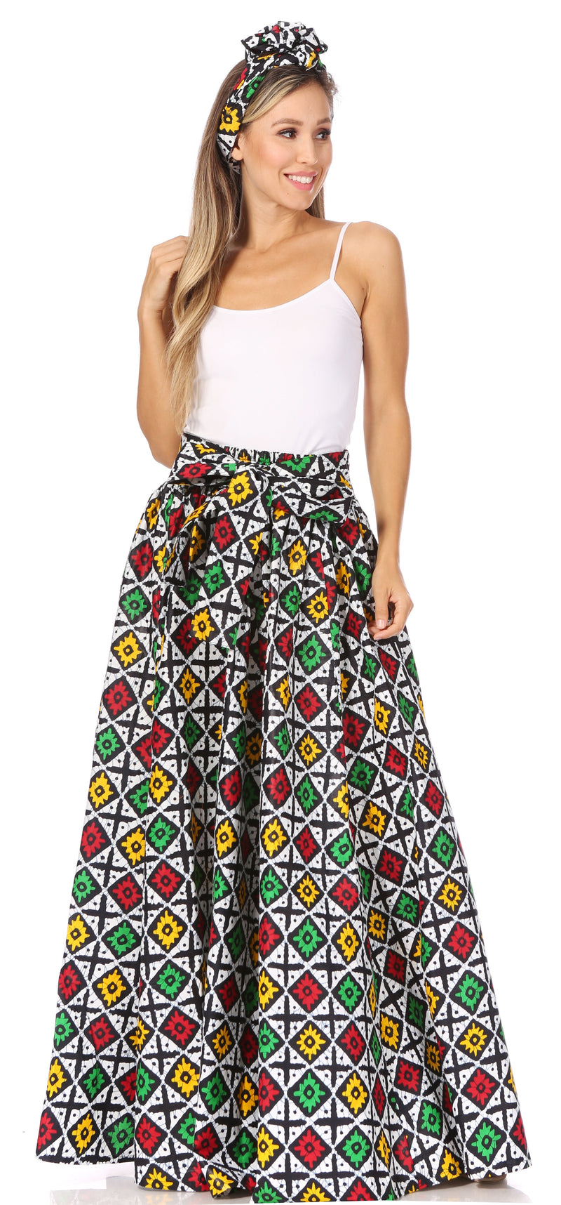 Sakkas Asma Second Convertible Traditional Wax Print Adjustable Strap Maxi Skirt