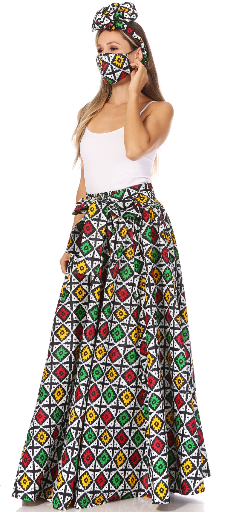 Sakkas Asma Second Convertible Traditional Wax Print Adjustable Strap Maxi Skirt