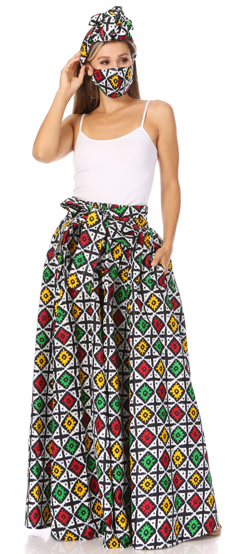 Sakkas Asma Second Convertible Traditional Wax Print Adjustable Strap Maxi Skirt