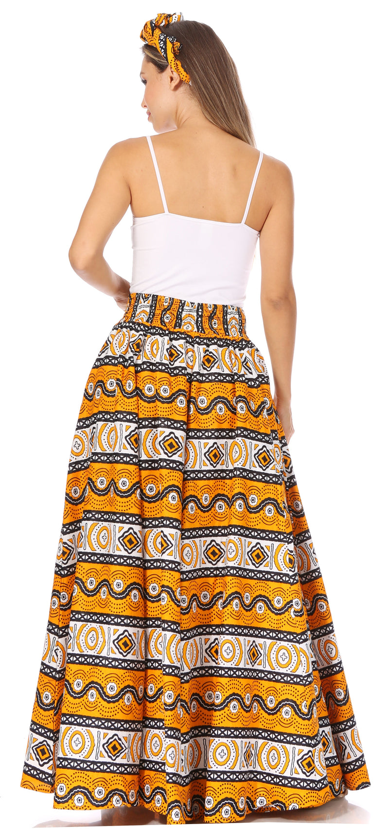 Sakkas Asma Second Convertible Traditional Wax Print Adjustable Strap Maxi Skirt