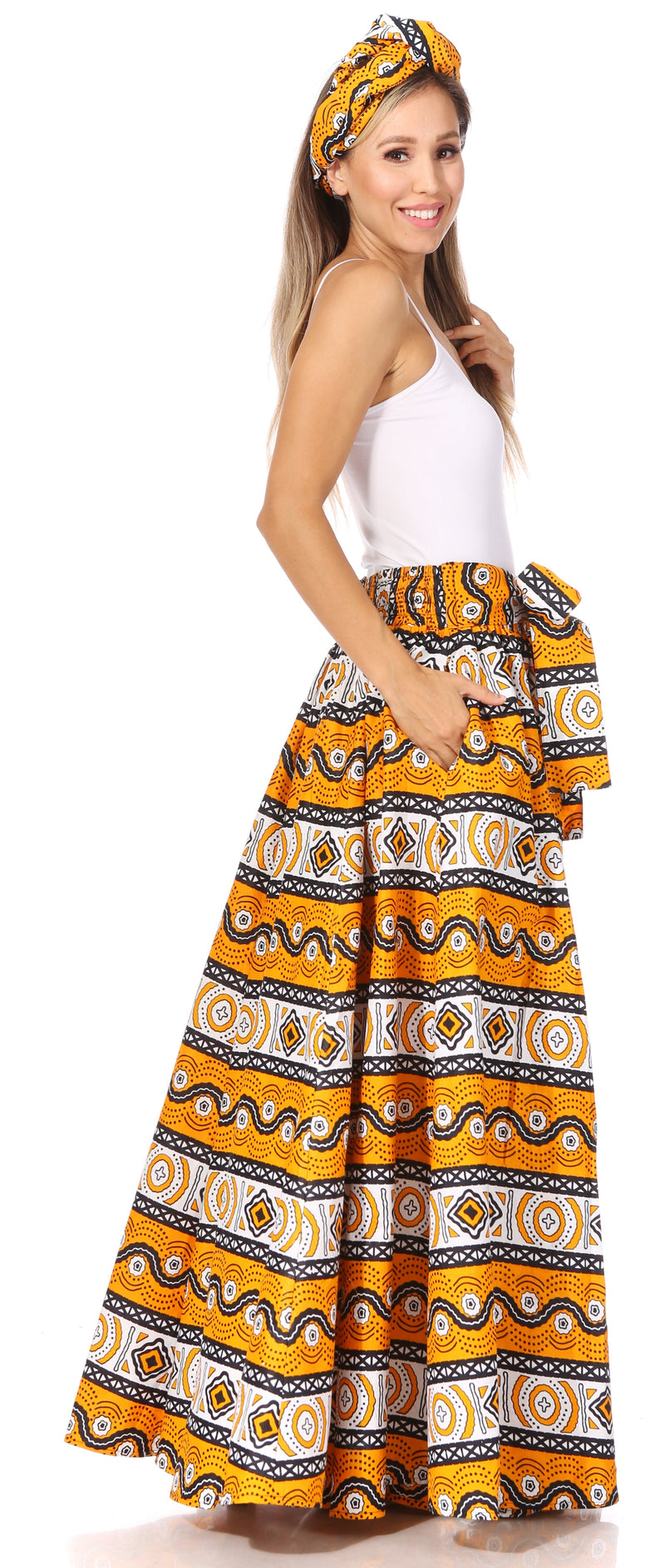 Sakkas Asma Second Convertible Traditional Wax Print Adjustable Strap Maxi Skirt