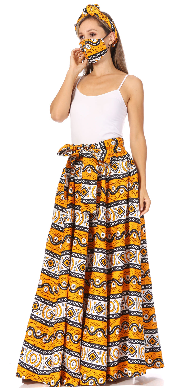 Sakkas Asma Second Convertible Traditional Wax Print Adjustable Strap Maxi Skirt