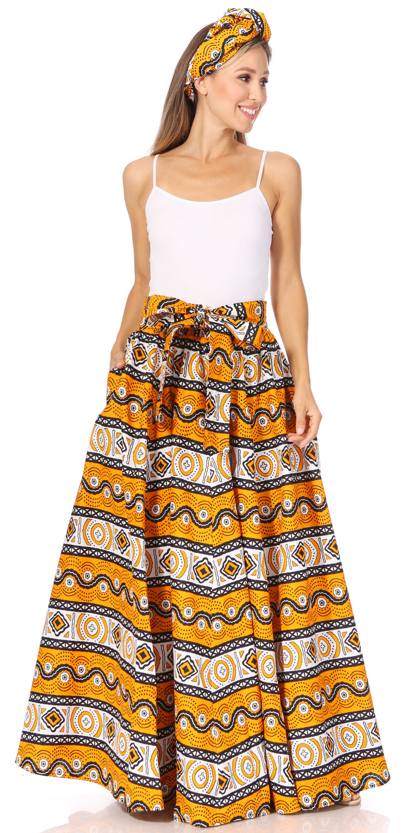 Sakkas Asma Second Convertible Traditional Wax Print Adjustable Strap Maxi Skirt