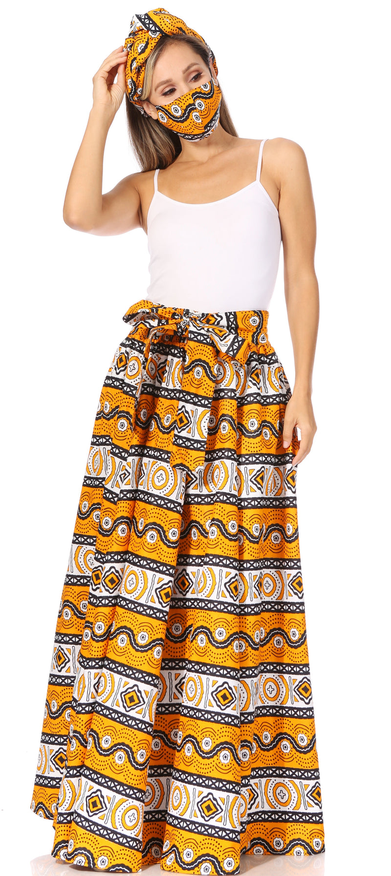 Sakkas Asma Second Convertible Traditional Wax Print Adjustable Strap Maxi Skirt