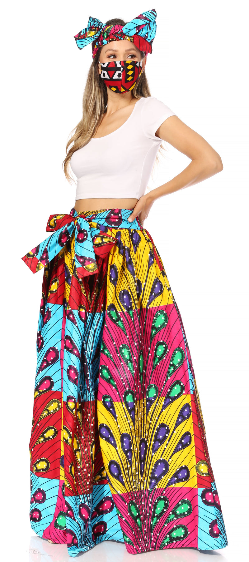 Sakkas Asma Second Convertible Traditional Wax Print Adjustable Strap Maxi Skirt