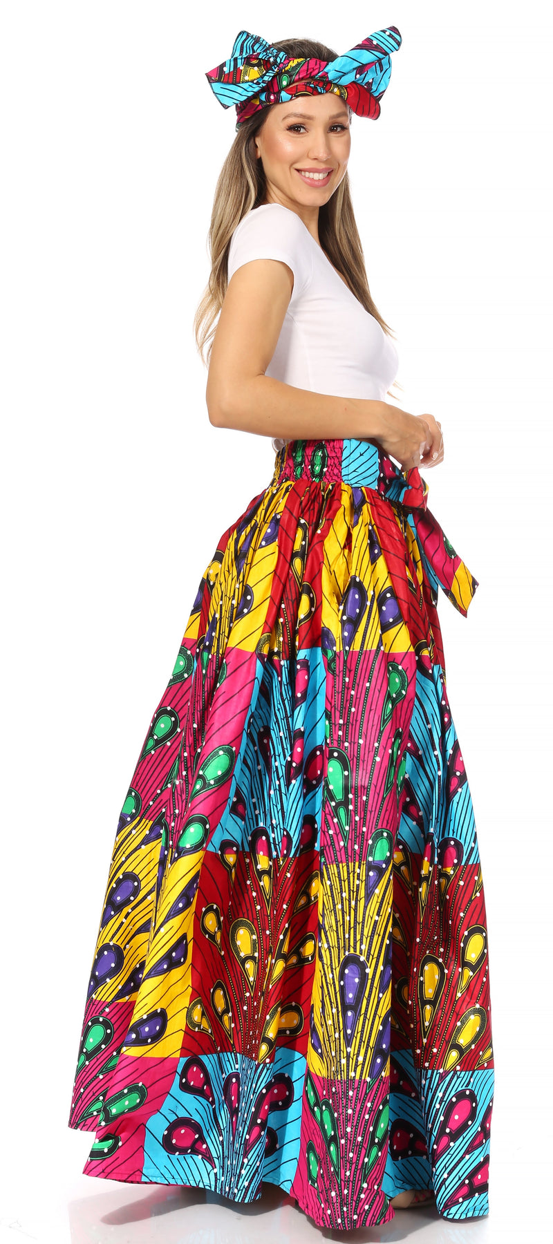 Sakkas Asma Second Convertible Traditional Wax Print Adjustable Strap Maxi Skirt