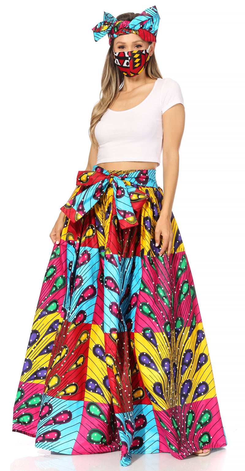 Sakkas Asma Second Convertible Traditional Wax Print Adjustable Strap Maxi Skirt