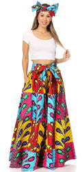 Sakkas Asma Second Convertible Traditional Wax Print Adjustable Strap Maxi Skirt#color_211-Yellow