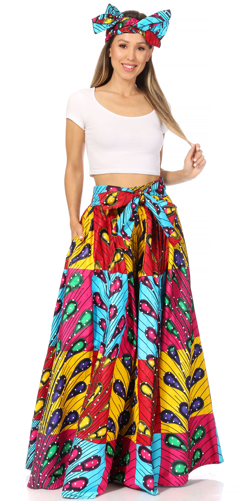 Sakkas Asma Second Convertible Traditional Wax Print Adjustable Strap Maxi Skirt