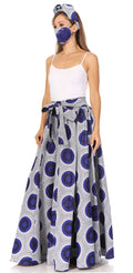 Sakkas Asma Second Convertible Traditional Wax Print Adjustable Strap Maxi Skirt#color_212-Blue
