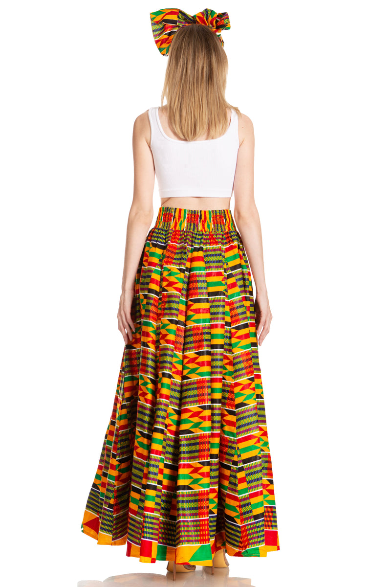 Sakkas Asma Second Convertible Traditional Wax Print Adjustable Strap Maxi Skirt