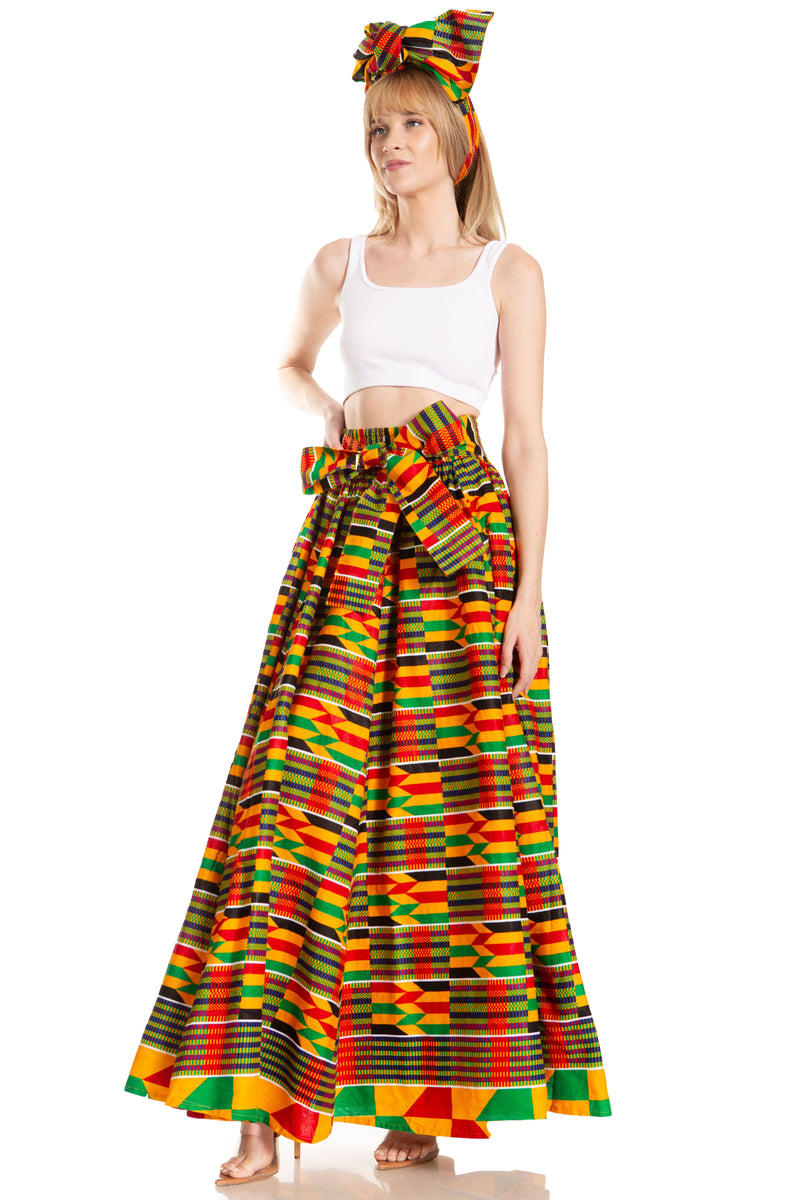 Sakkas Asma Second Convertible Traditional Wax Print Adjustable Strap Maxi Skirt