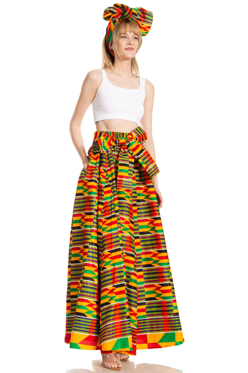 Sakkas Asma Second Convertible Traditional Wax Print Adjustable Strap Maxi Skirt