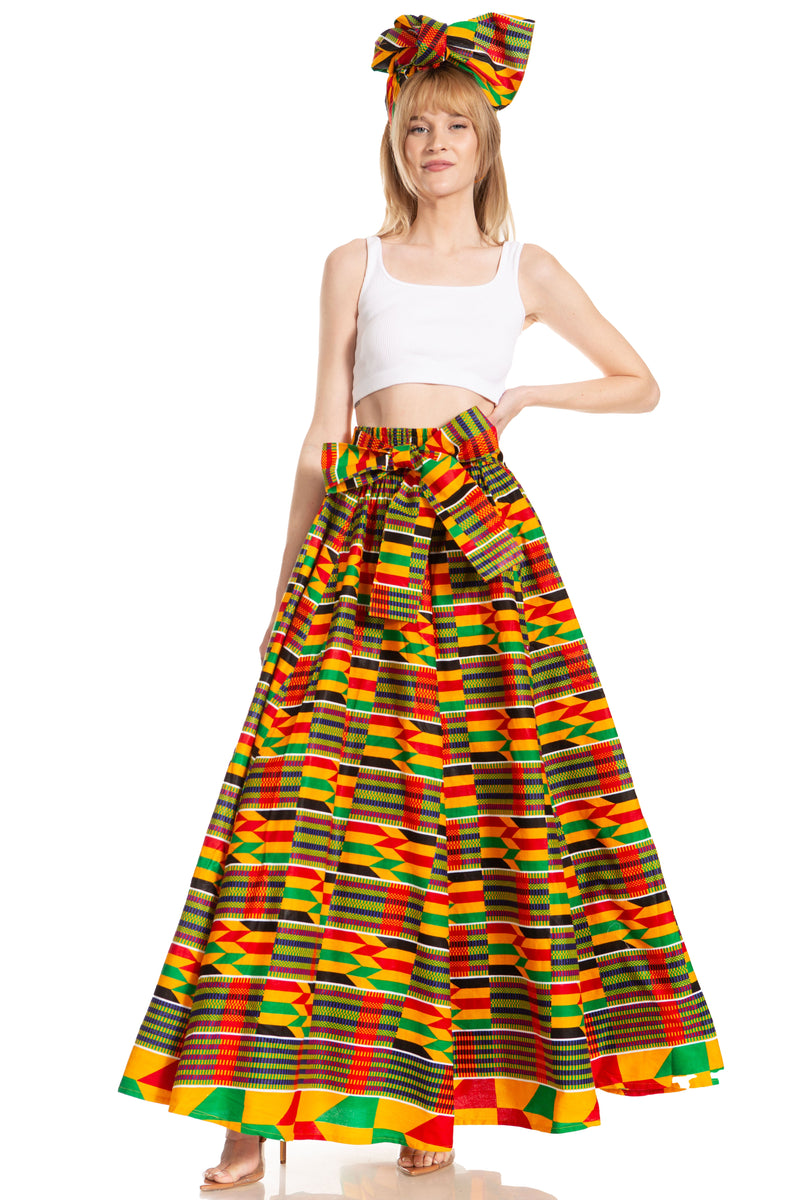 Sakkas Asma Second Convertible Traditional Wax Print Adjustable Strap Maxi Skirt