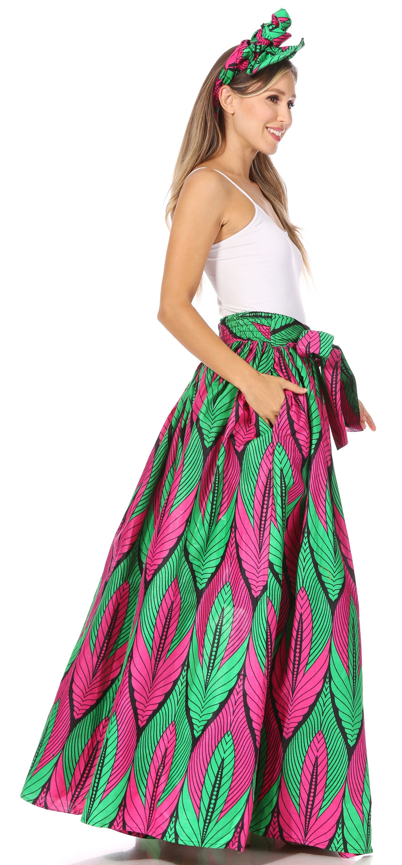 Sakkas Asma Second Convertible Traditional Wax Print Adjustable Strap Maxi Skirt