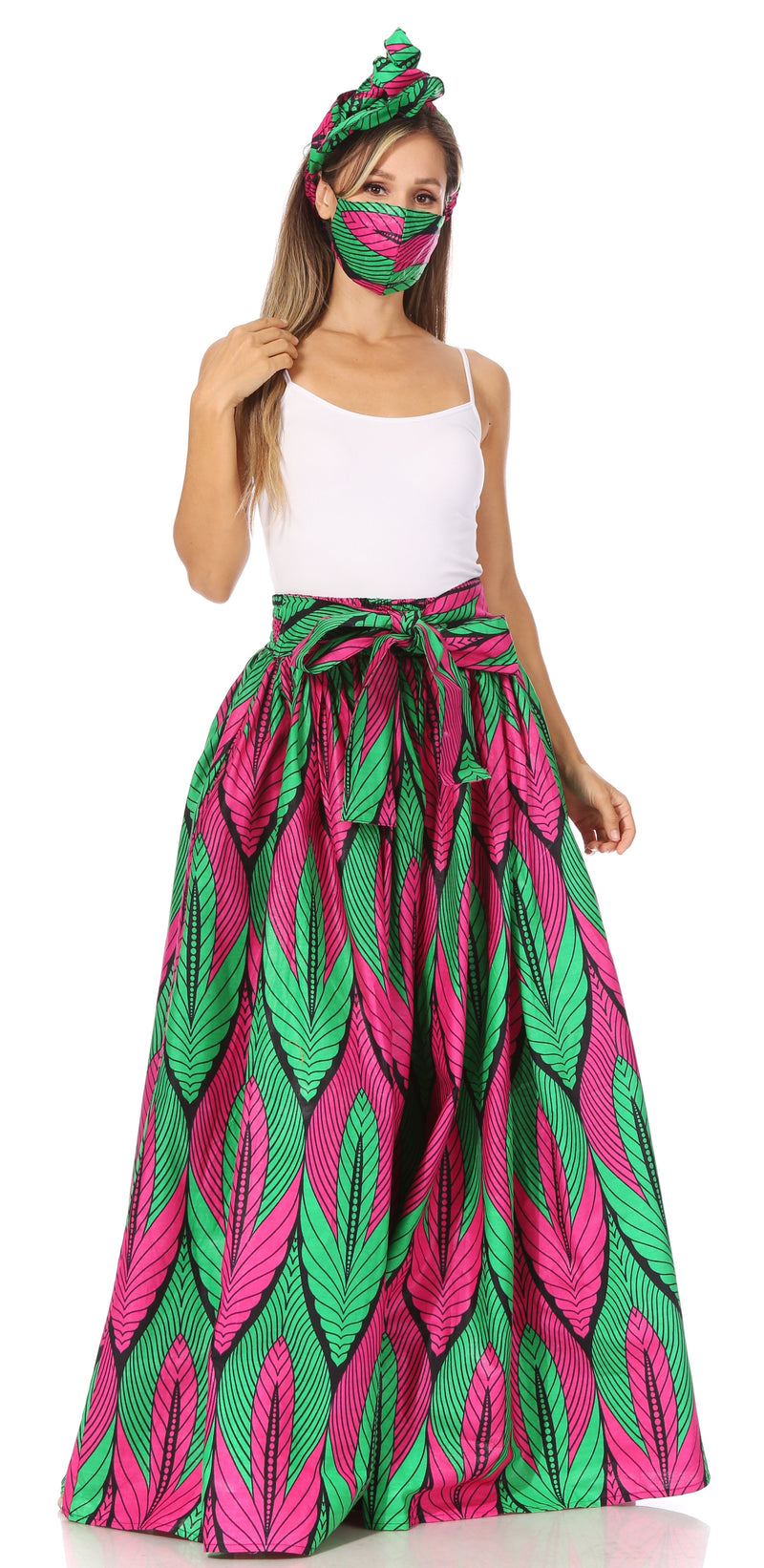 Sakkas Asma Second Convertible Traditional Wax Print Adjustable Strap Maxi Skirt