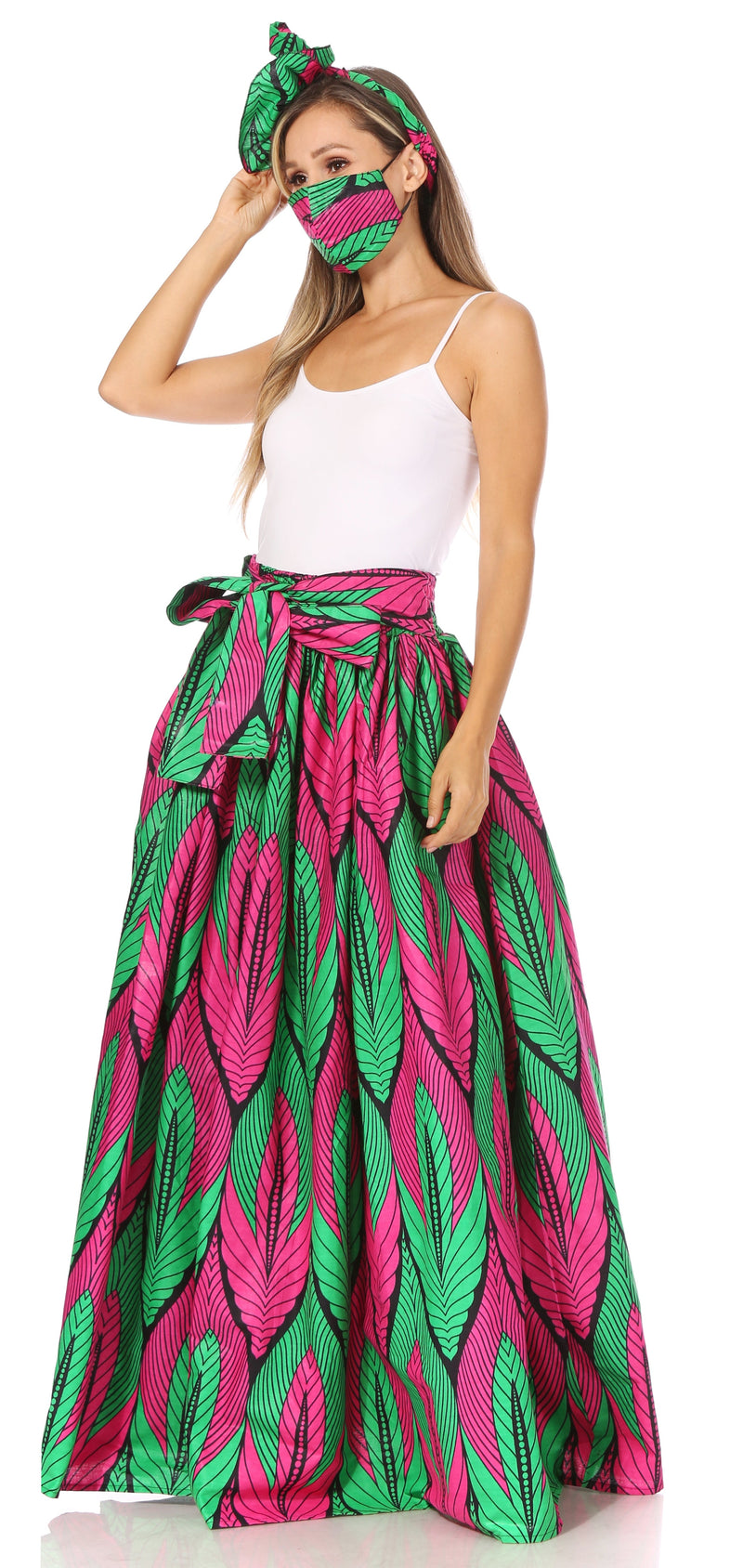 Sakkas Asma Second Convertible Traditional Wax Print Adjustable Strap Maxi Skirt