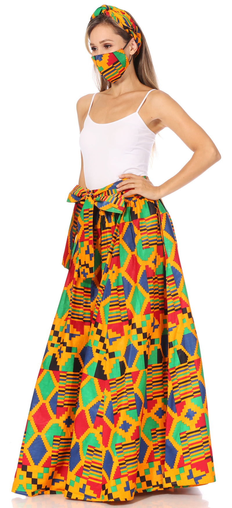 Sakkas Asma Second Convertible Traditional Wax Print Adjustable Strap Maxi Skirt