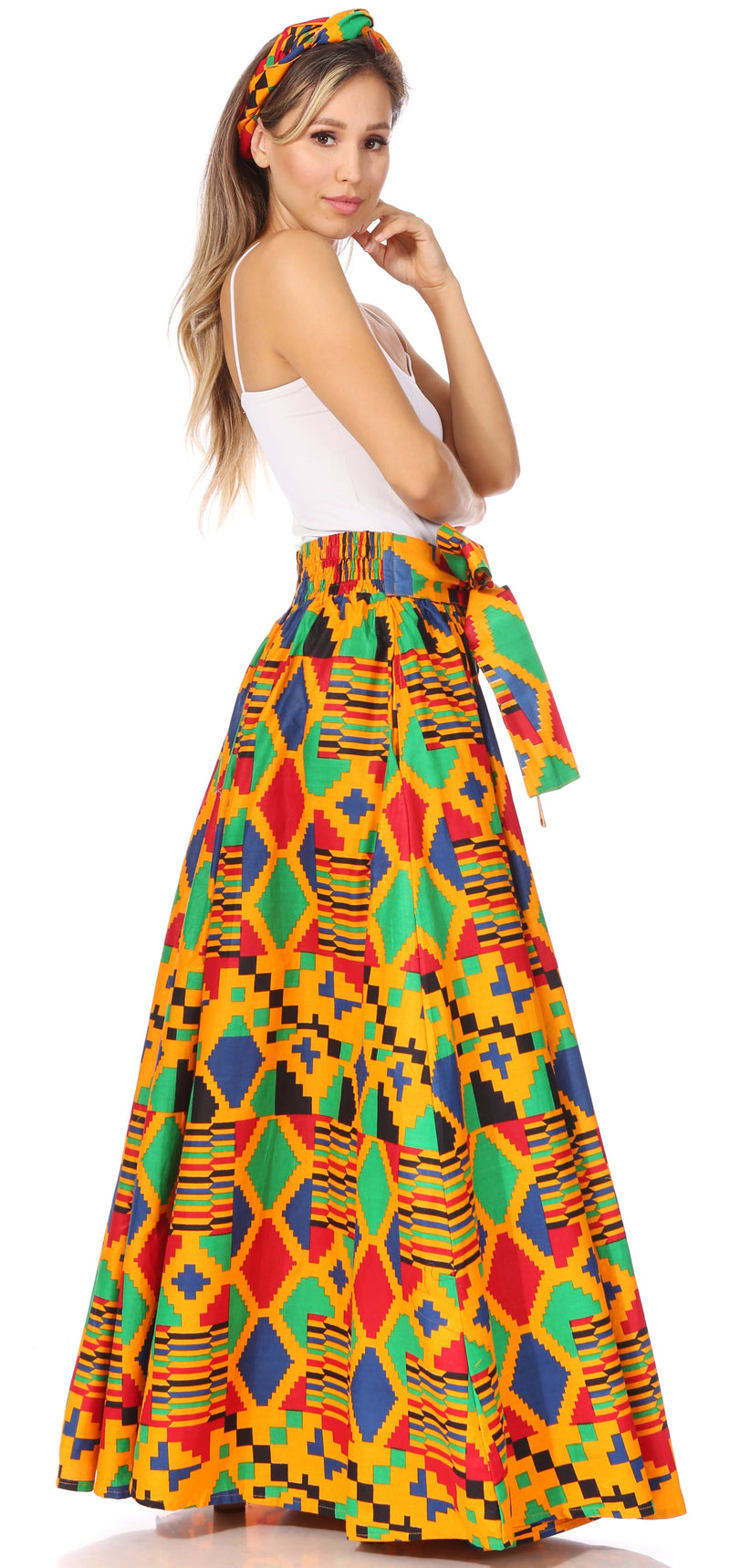 Sakkas Asma Second Convertible Traditional Wax Print Adjustable Strap Maxi Skirt