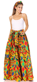 Sakkas Asma Second Convertible Traditional Wax Print Adjustable Strap Maxi Skirt#color_215-Orange