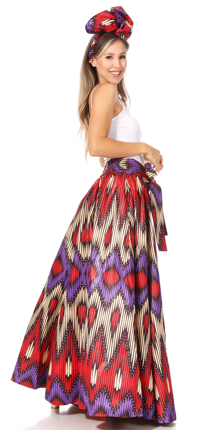 Sakkas Asma Second Convertible Traditional Wax Print Adjustable Strap Maxi Skirt