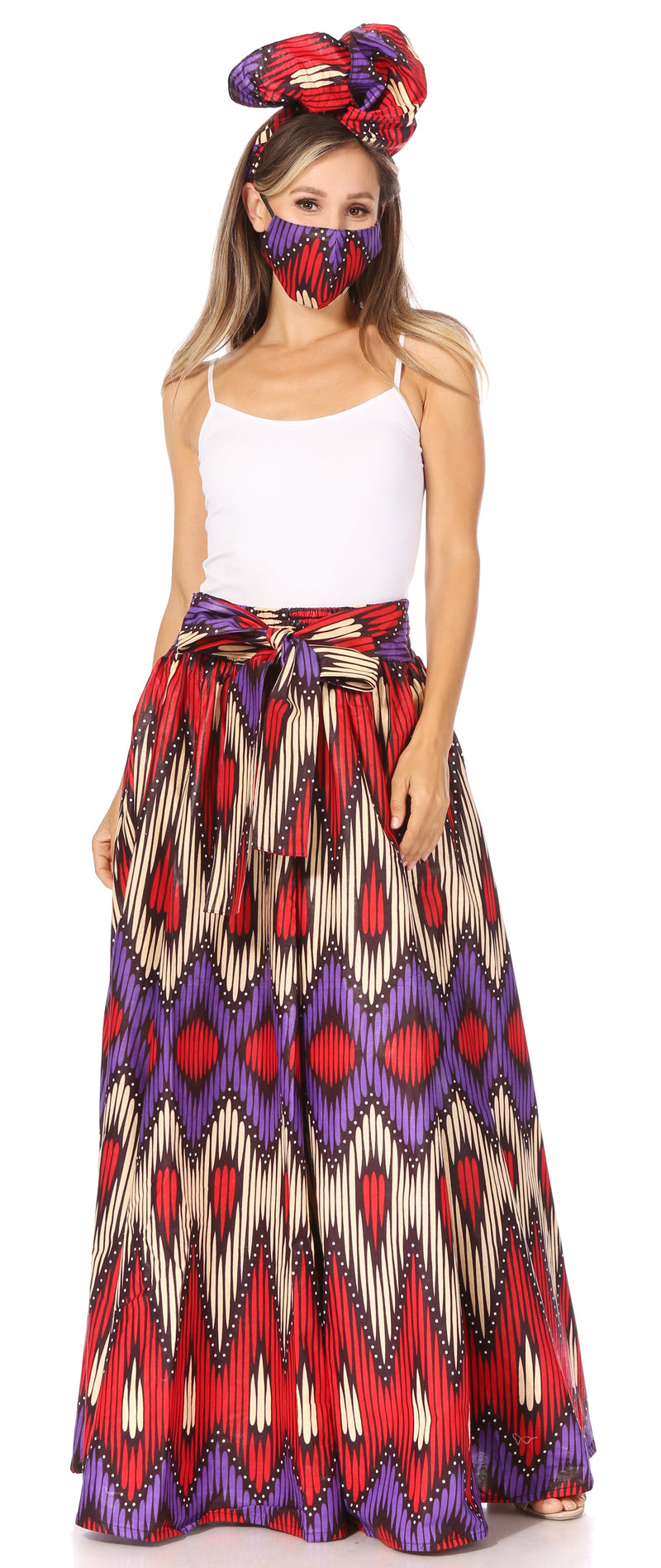 Sakkas Asma Second Convertible Traditional Wax Print Adjustable Strap Maxi Skirt