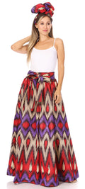 Sakkas Asma Second Convertible Traditional Wax Print Adjustable Strap Maxi Skirt#color_216-Multi
