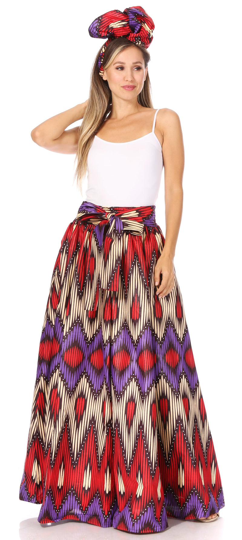 Sakkas Asma Second Convertible Traditional Wax Print Adjustable Strap Maxi Skirt