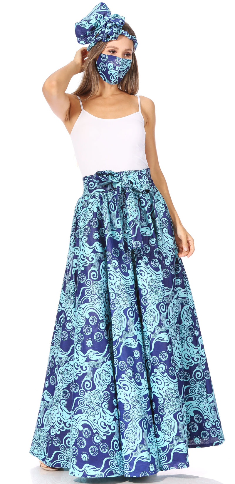 Sakkas Asma Second Convertible Traditional Wax Print Adjustable Strap Maxi Skirt