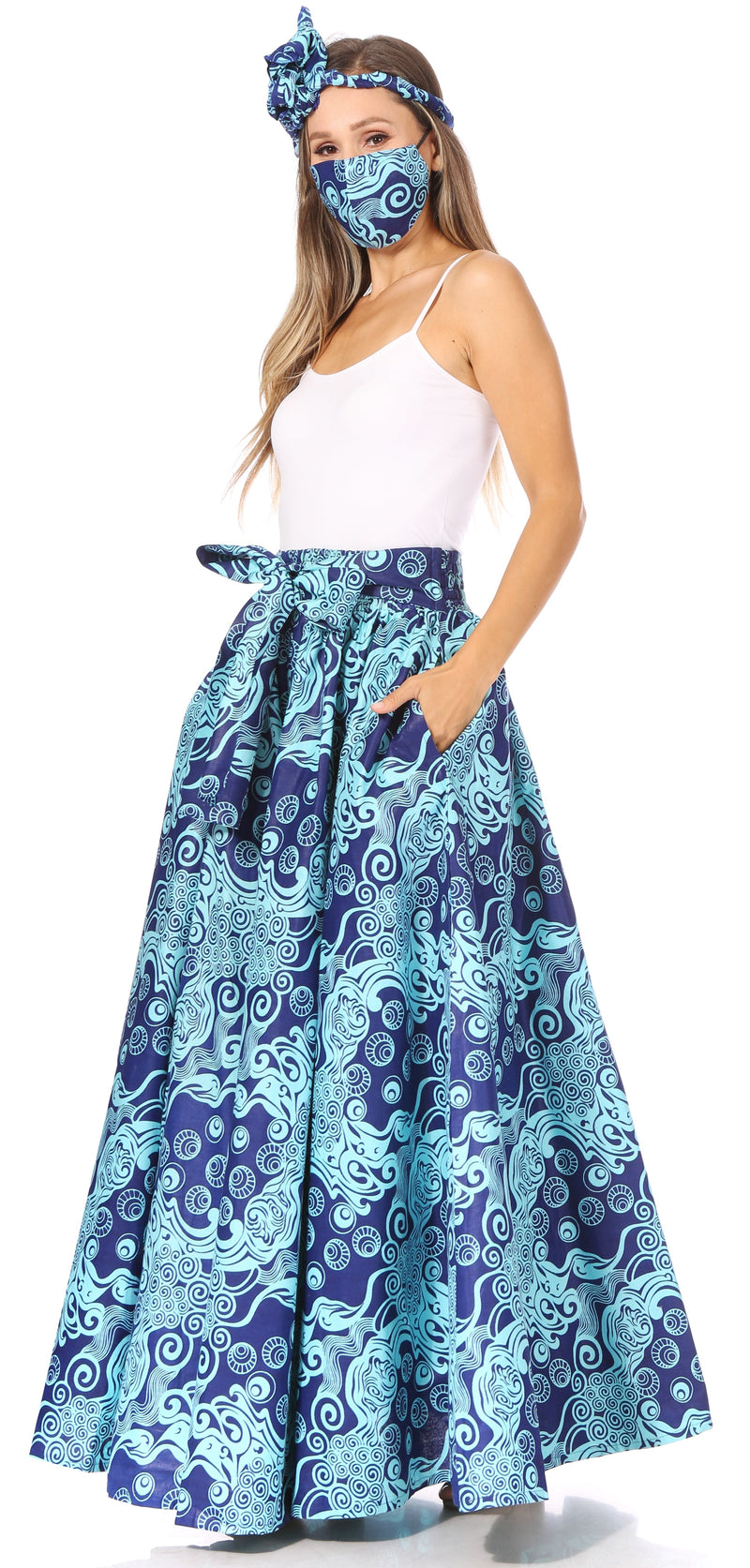 Sakkas Asma Second Convertible Traditional Wax Print Adjustable Strap Maxi Skirt