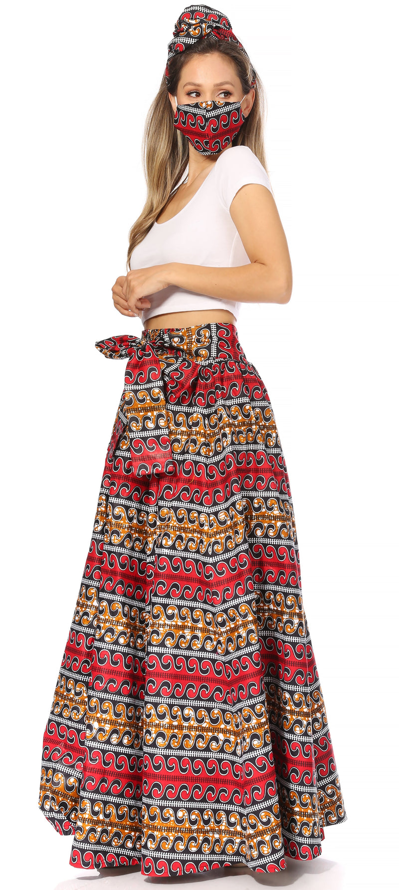 Sakkas Asma Second Convertible Traditional Wax Print Adjustable Strap Maxi Skirt