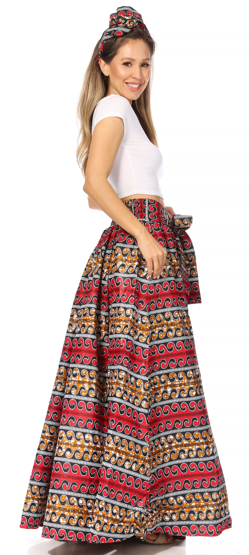 Sakkas Asma Second Convertible Traditional Wax Print Adjustable Strap Maxi Skirt